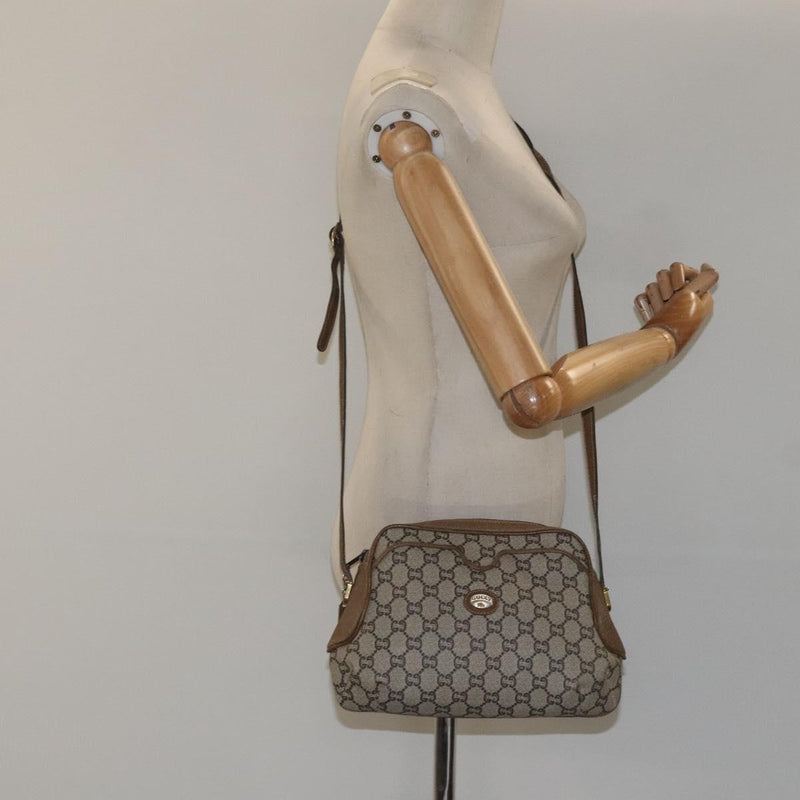 GUCCI GG Plus Supreme Shoulder Bag PVC Beige Gold Auth th5866