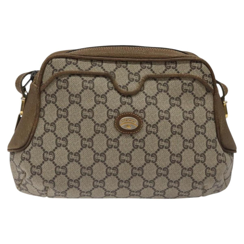 GUCCI GG Plus Supreme Shoulder Bag PVC Beige Gold Auth th5866