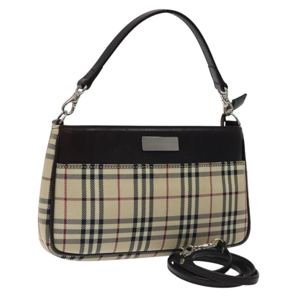 BURBERRY Nova Check Shoulder Bag Nylon 2way Beige Silver Auth th5869