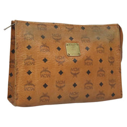 MCM Vicetos Logogram Clutch Bag PVC Leather Brown Gold Auth th5879