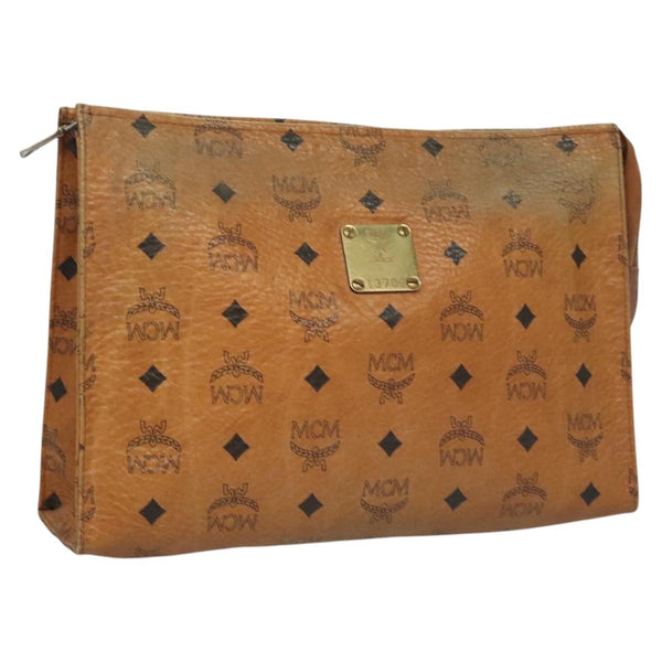 MCM Vicetos Logogram Clutch Bag PVC Leather Brown Gold Auth th5879