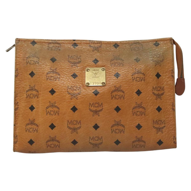 MCM Vicetos Logogram Clutch Bag PVC Leather Brown Gold Auth th5879