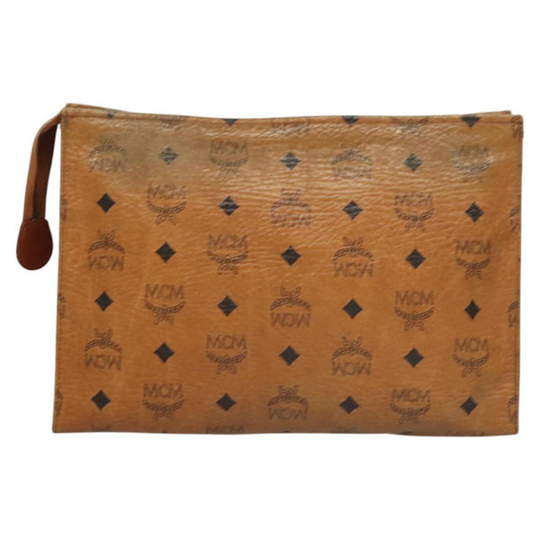 MCM Vicetos Logogram Clutch Bag PVC Leather Brown Gold Auth th5879