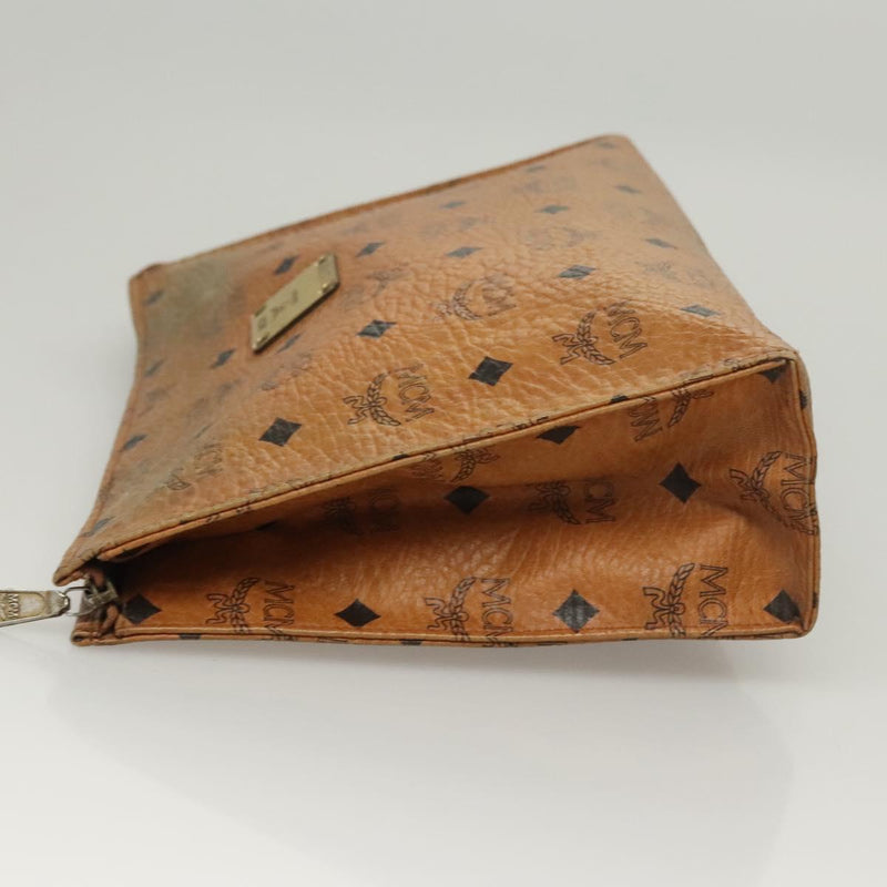 MCM Vicetos Logogram Clutch Bag PVC Leather Brown Gold Auth th5879
