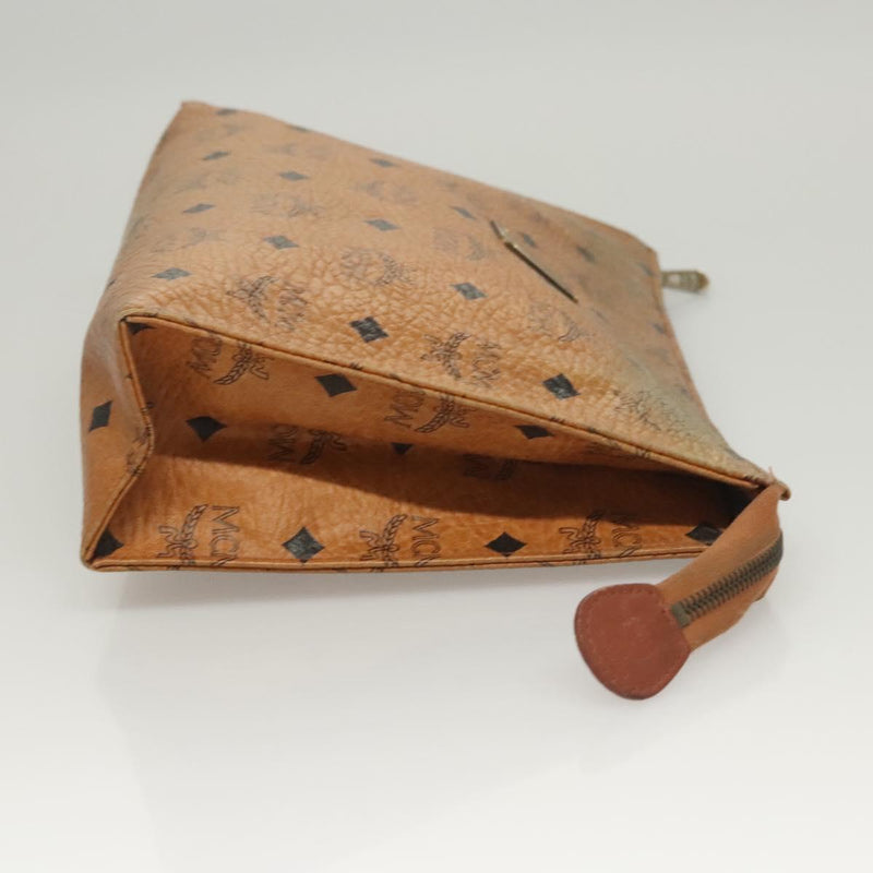 MCM Vicetos Logogram Clutch Bag PVC Leather Brown Gold Auth th5879