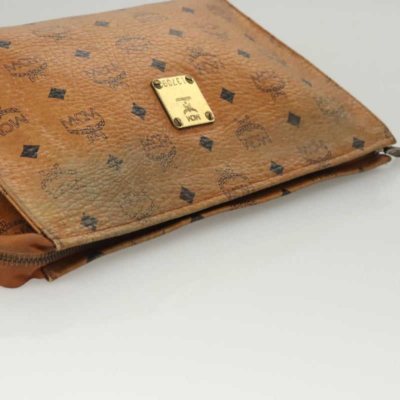 MCM Vicetos Logogram Clutch Bag PVC Leather Brown Gold Auth th5879