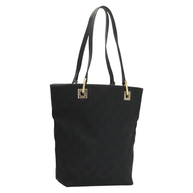 GUCCI GG Canvas Tote Bag Black Gold 002 1099 Auth th5885