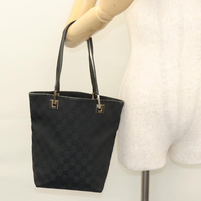 GUCCI GG Canvas Tote Bag Black Gold 002 1099 Auth th5885