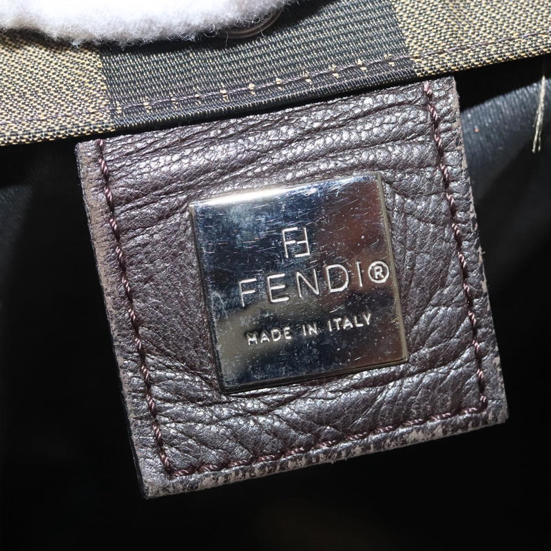 FENDI Pecan Canvas Tote Bag Black Brown Silver Auth th5892