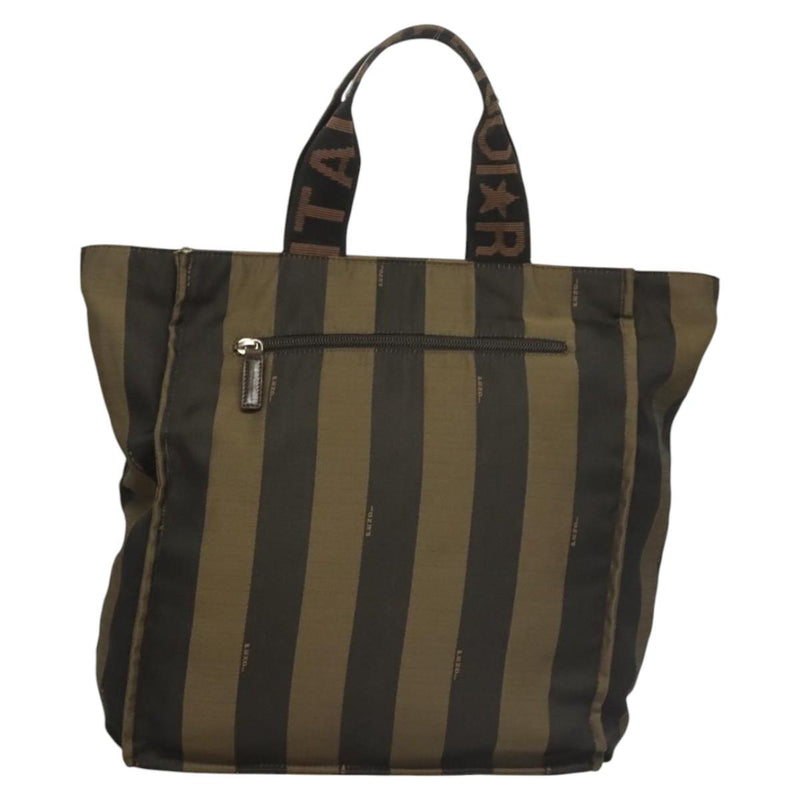 FENDI Pecan Canvas Tote Bag Black Brown Silver Auth th5892