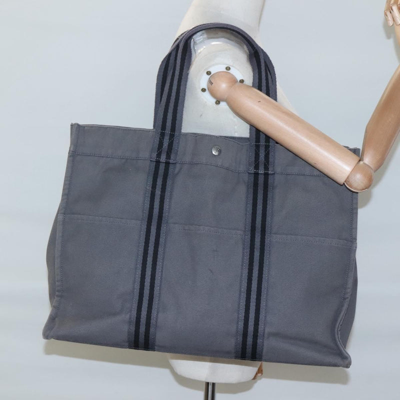HERMES Fourre Tout GM Hand Bag Canvas Gray Silver Auth th5897