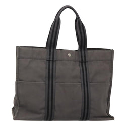 HERMES Fourre Tout GM Hand Bag Canvas Gray Silver Auth th5897