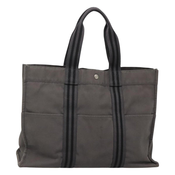 HERMES Fourre Tout GM Hand Bag Canvas Gray Silver Auth th5897