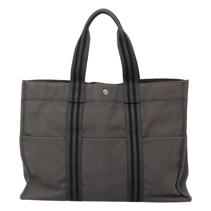 HERMES Fourre Tout GM Hand Bag Canvas Gray Silver Auth th5897