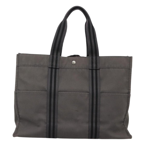 HERMES Fourre Tout GM Hand Bag Canvas Gray Silver Auth th5897