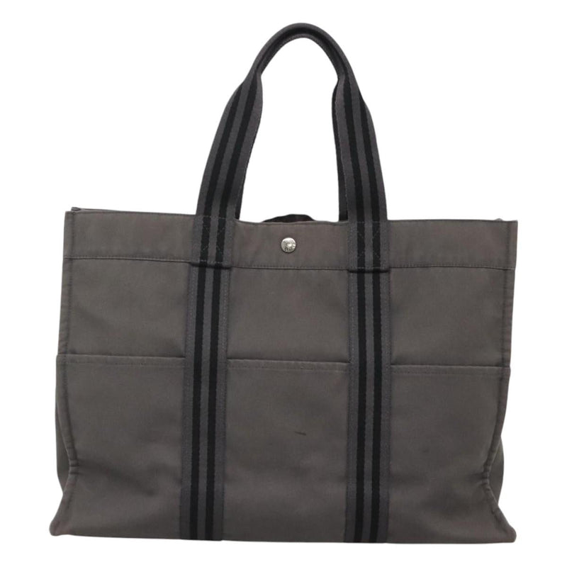 HERMES Fourre Tout GM Hand Bag Canvas Gray Silver Auth th5897