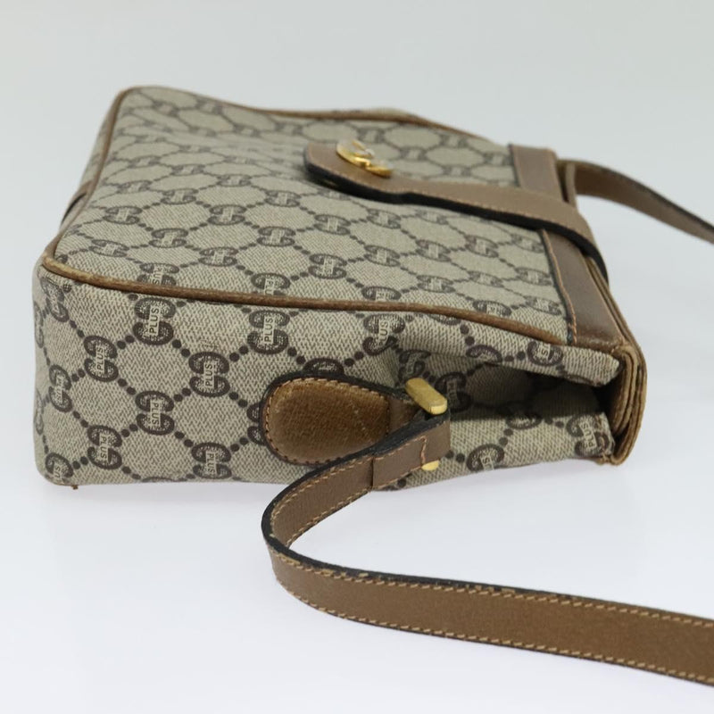 GUCCI GG Plus Supreme Shoulder Bag PVC Leather Beige Gold Auth th5900