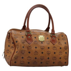 MCM Logogram Vicetos Hand Bag PVC Leather Brown Auth th5929
