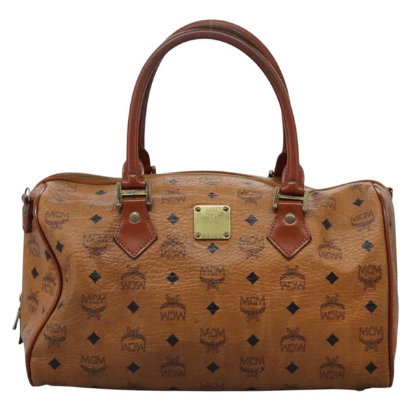 MCM Logogram Vicetos Hand Bag PVC Leather Brown Auth th5929