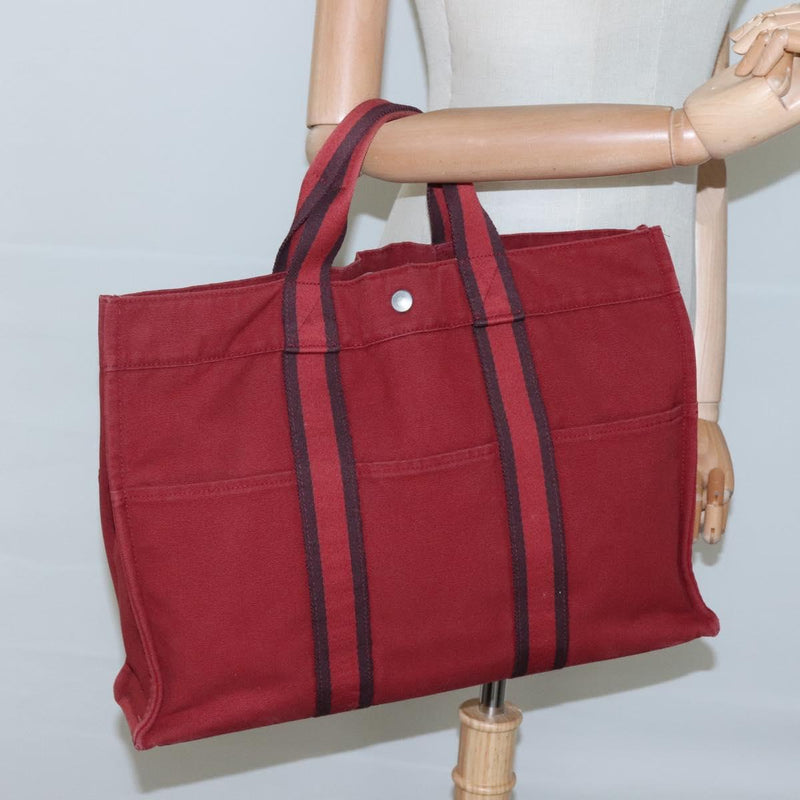 HERMES Fourre Tout MM Hand Bag Canvas Red Auth ti2968