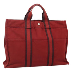 HERMES Fourre Tout MM Hand Bag Canvas Red Auth ti2968