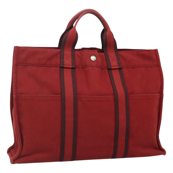 HERMES Fourre Tout MM Hand Bag Canvas Red Auth ti2968