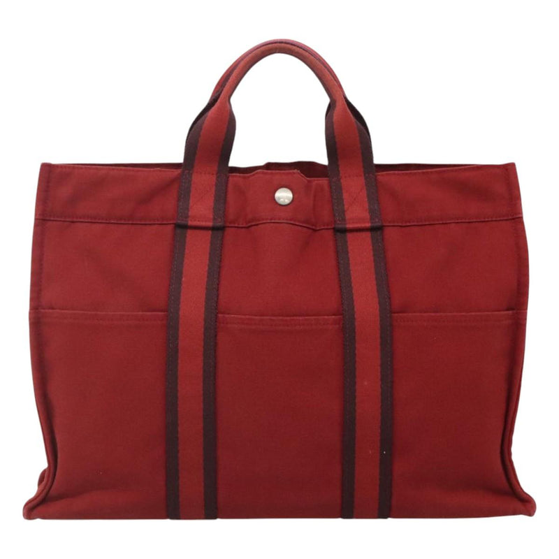 HERMES Fourre Tout MM Hand Bag Canvas Red Auth ti2968