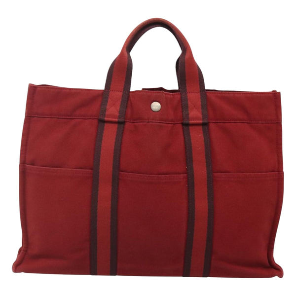 HERMES Fourre Tout MM Hand Bag Canvas Red Auth ti2968
