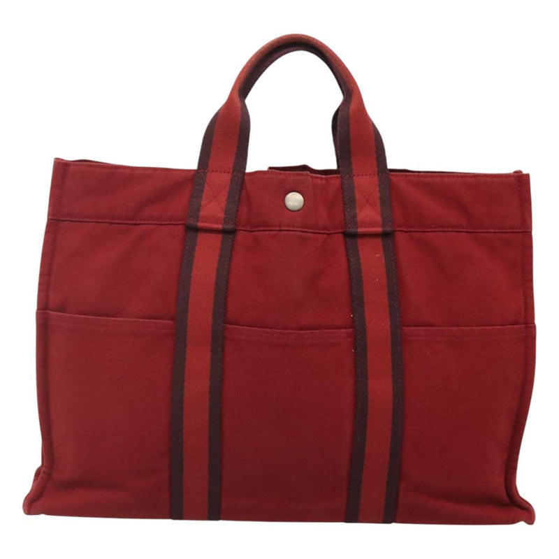 HERMES Fourre Tout MM Hand Bag Canvas Red Auth ti2968