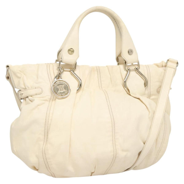 CELINE Hand Bag Leather 2way White Silver Auth ti2987