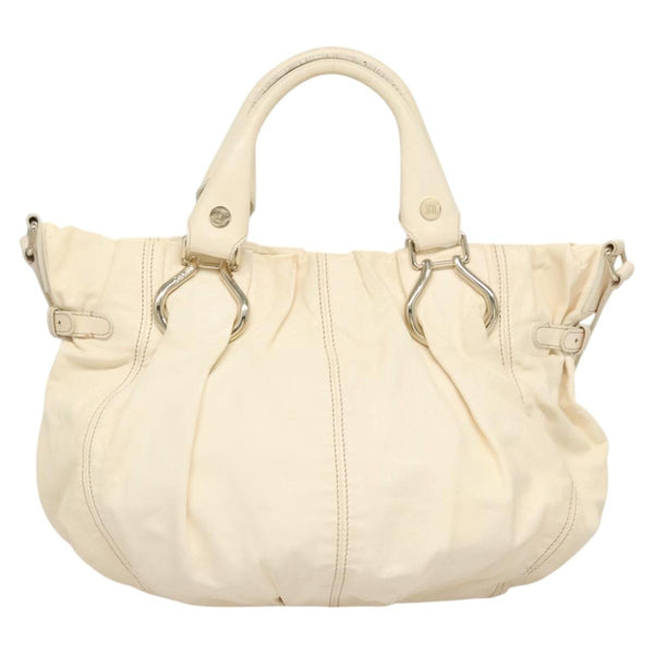 CELINE Hand Bag Leather 2way White Silver Auth ti2987