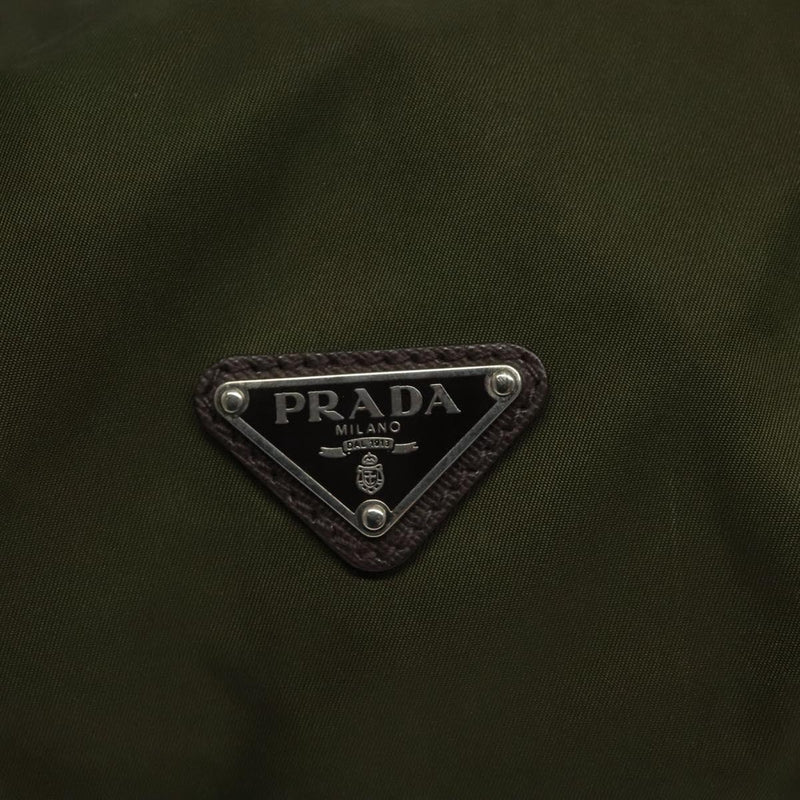 PRADA Tote Bag Nylon Khaki Silver Auth ti2988