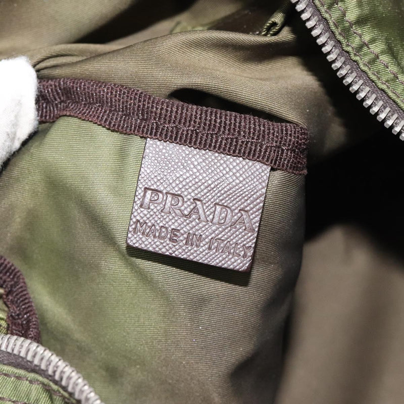 PRADA Tote Bag Nylon Khaki Silver Auth ti2988