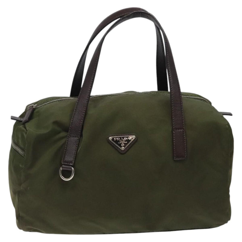 PRADA Tote Bag Nylon Khaki Silver Auth ti2988