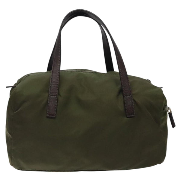 PRADA Tote Bag Nylon Khaki Silver Auth ti2988