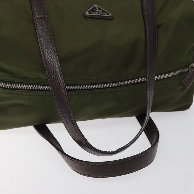 PRADA Tote Bag Nylon Khaki Silver Auth ti2988