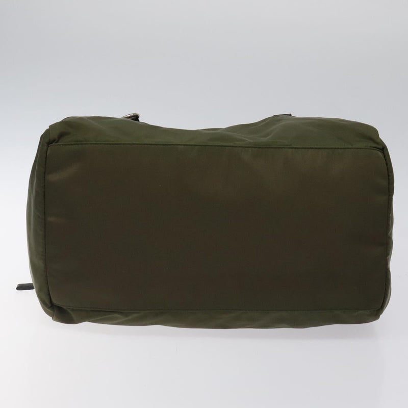 PRADA Tote Bag Nylon Khaki Silver Auth ti2988
