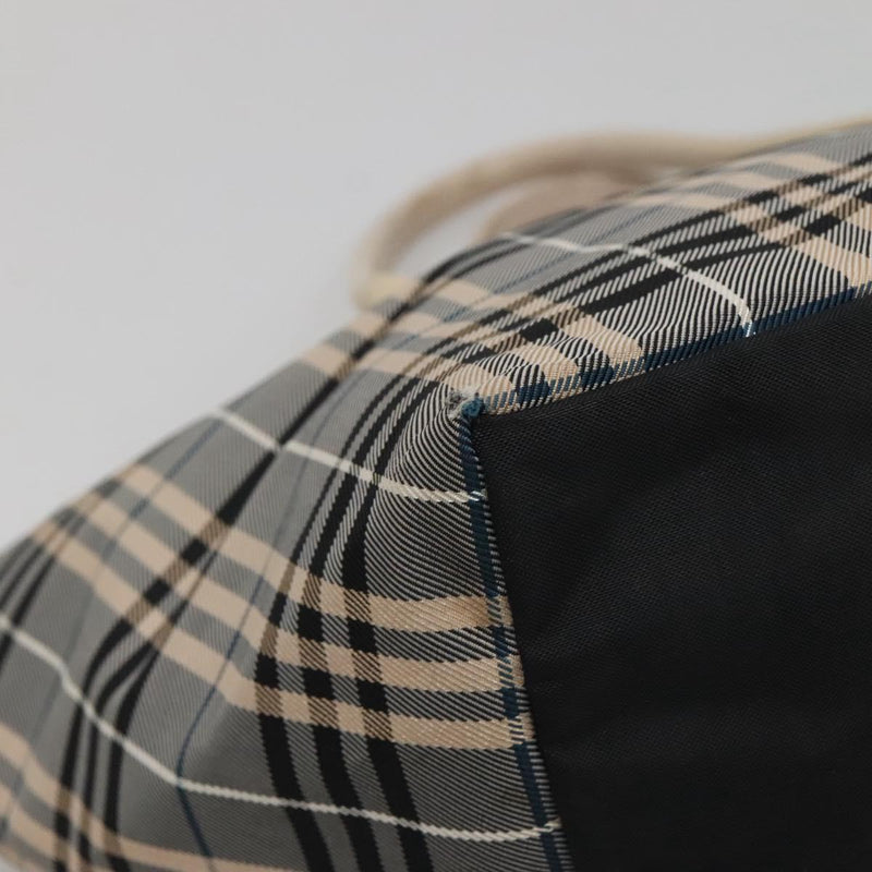 BURBERRY Nova Check Blue Label Hand Bag Nylon Gray Silver Auth ti3042