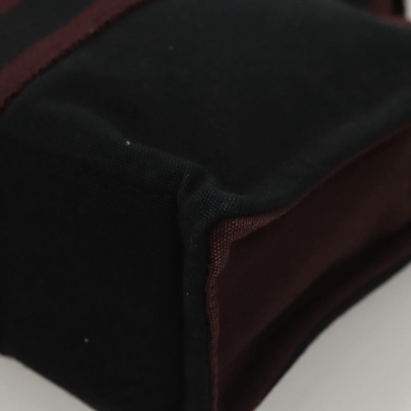 HERMES Fourre Tout PM Hand Bag Canvas Bordeaux Black Silver Auth ti3043