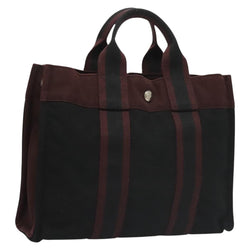 HERMES Fourre Tout PM Hand Bag Canvas Bordeaux Black Silver Auth ti3043