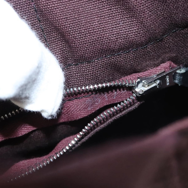 HERMES Fourre Tout PM Hand Bag Canvas Bordeaux Black Silver Auth ti3043