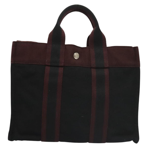 HERMES Fourre Tout PM Hand Bag Canvas Bordeaux Black Silver Auth ti3043