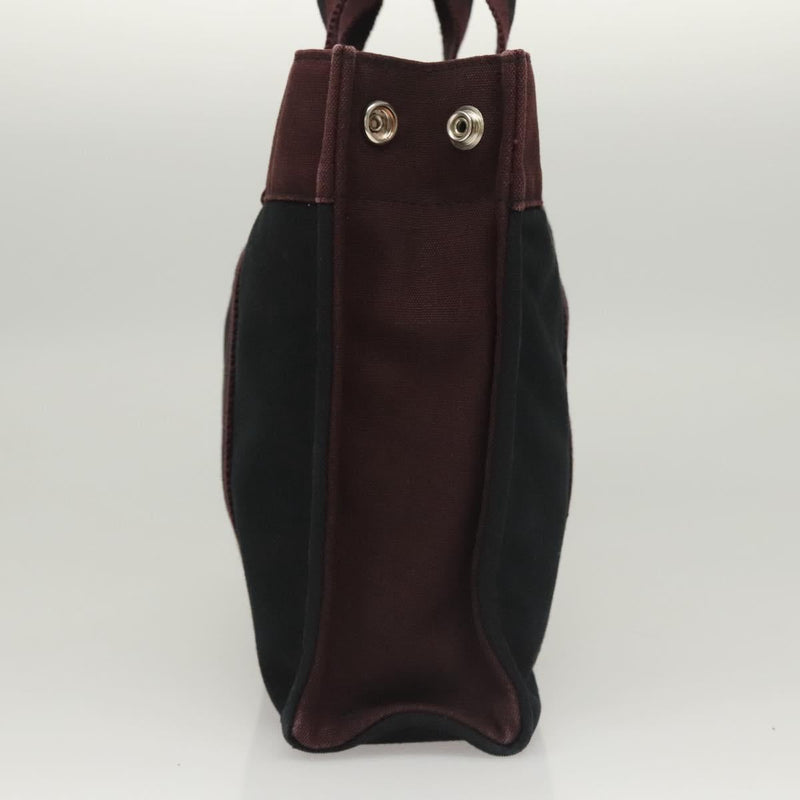 HERMES Fourre Tout PM Hand Bag Canvas Bordeaux Black Silver Auth ti3043