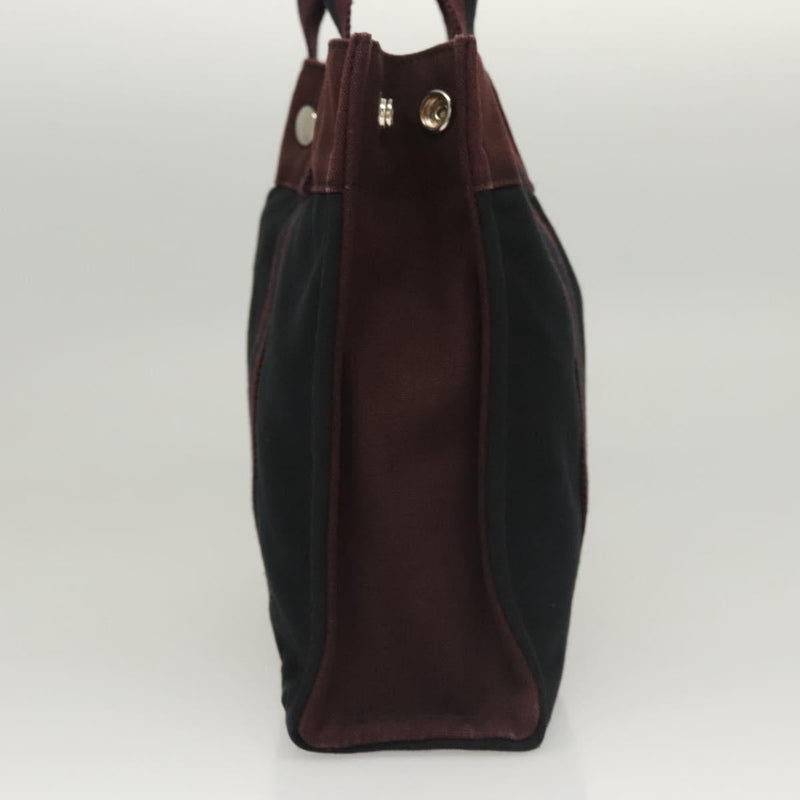 HERMES Fourre Tout PM Hand Bag Canvas Bordeaux Black Silver Auth ti3043