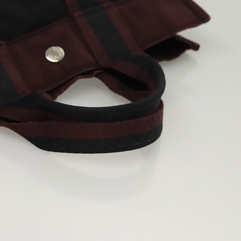HERMES Fourre Tout PM Hand Bag Canvas Bordeaux Black Silver Auth ti3043