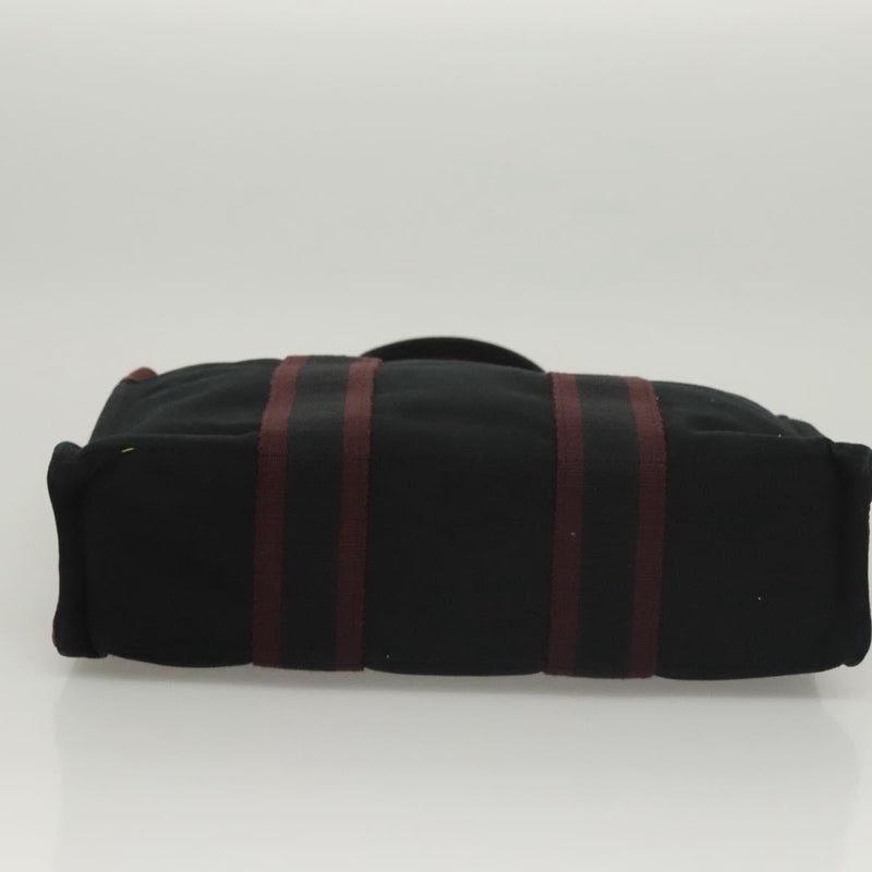 HERMES Fourre Tout PM Hand Bag Canvas Bordeaux Black Silver Auth ti3043