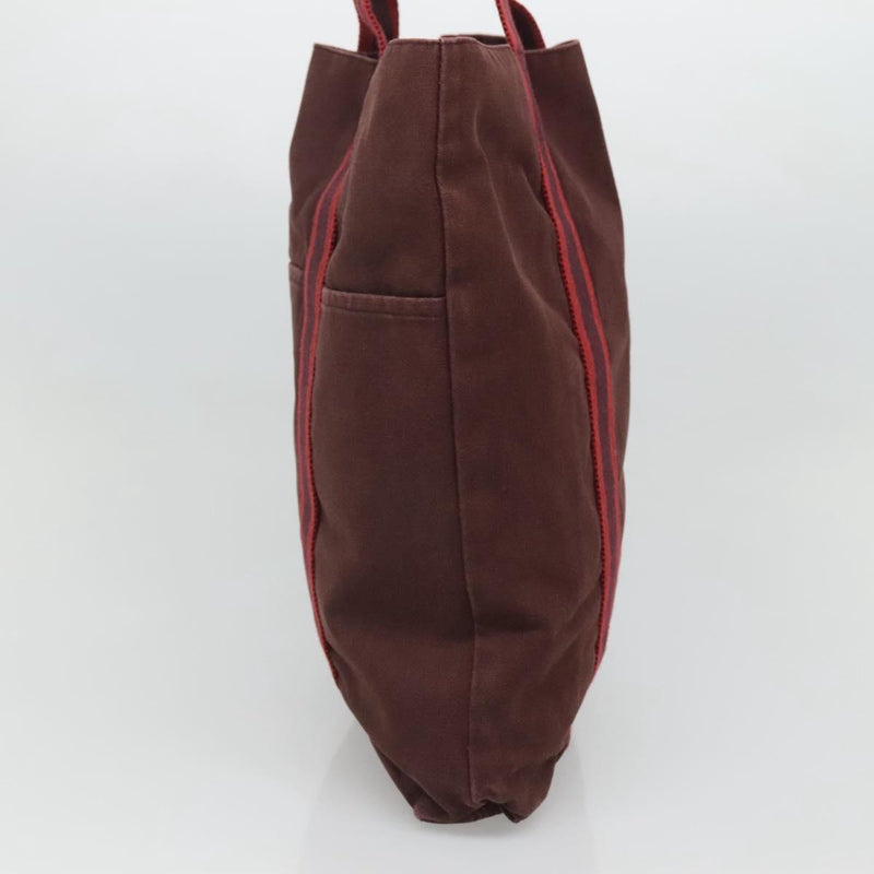 HERMES Fourre Tout Cabas Tote Bag Canvas Bordeaux Auth ti3044