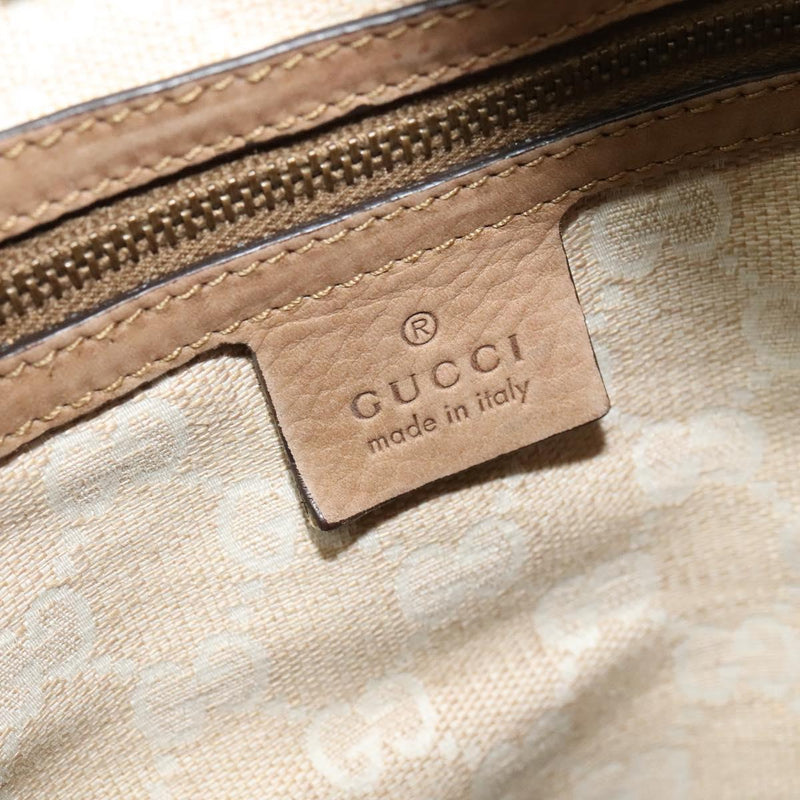 GUCCI Horsebit Hand Bag Leather Beige Gold 296856 Auth yk17931