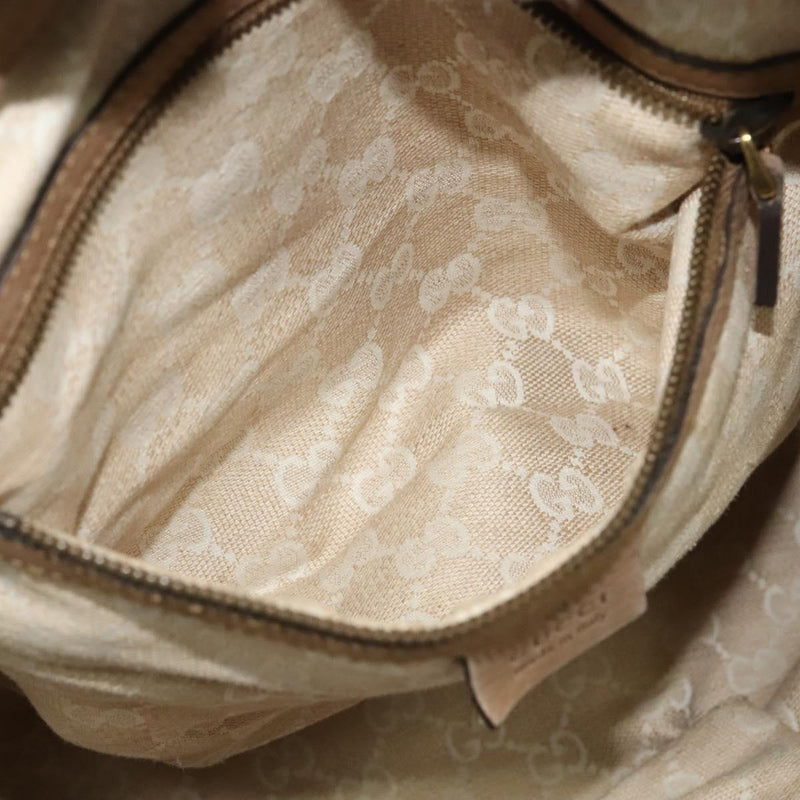 GUCCI Horsebit Hand Bag Leather Beige Gold 296856 Auth yk17931