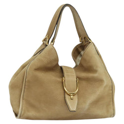 GUCCI Horsebit Hand Bag Leather Beige Gold 296856 Auth yk17931